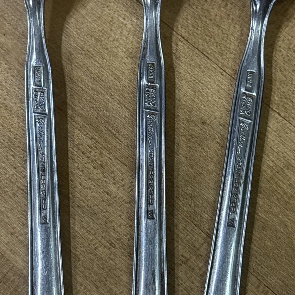 Lot 3 EKCO Cantina Stainless Steel Teaspoons Floral Pattern Flatware Korea